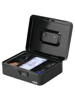 اشتري Large Cash Box with Tray and Combination Lock Portable Durable Register Money Box Safe for Bills Jewelry Receipts Coins (25x20x9cm) Black في الامارات