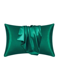 Buy 2 Pieces Pillowcases Silky Satin pillow cover set Hair Skin, Green Color. in UAE