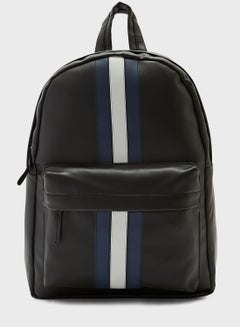 Buy Striped Faux Leather Backpack With Laptop Sleeve in UAE