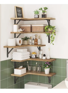 اشتري Corner Floating Shelves Wall Mounted Set of 5 Rustic Wood Wall Storage Shelves for Bedroom Bathroom Kitchen ﻿ في السعودية