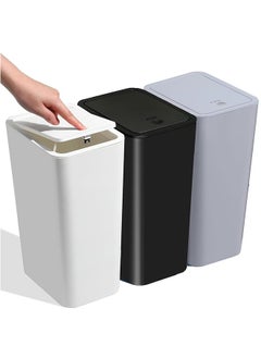 Buy Bathroom Small Trash Can with Lid 3 Pack,10L / 2.6 Gallon Slim Garbage Bin Wastebasket with Pop-Up Lid for Bedroom, Office, Kitchen, Craft Room, Fits Under Desk, Cabinet, Sink in UAE