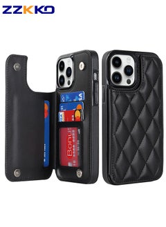 اشتري Wallet Phone Case With Stand Function For Iphone 14 Pro,Women's PU Phone Case With Flip-Top RFID Blocking Card Holder,All-Inclusive Anti-Fall High-Quality Phone Cover With Magnetic Buckle,Black في السعودية