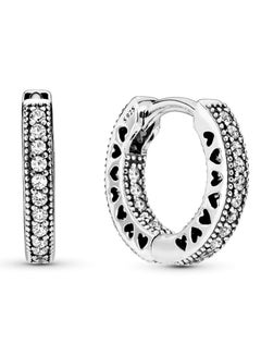 Buy PANDORA Pave Heart Hoop Earrings in Sterling Silver and Cubic Zirconia in Saudi Arabia