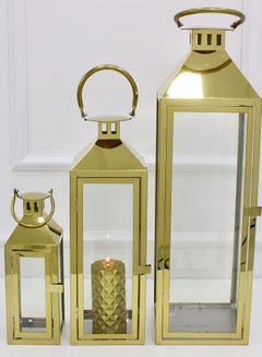 اشتري مجموعة فوانيس رمضان 3 قطع ذهبي في السعودية