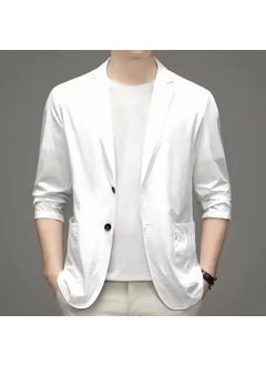 Buy Summer Ice Silk Suit Mens Ultra-thin Casual Sun Protection Suit Small Suit Lightweight Spring and Autumn Single Western Jacket Top White [ultra-thin sunscreen]] in UAE