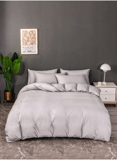 اشتري Premium King size 6 pieces Plain grey striped design, bedding set. في الامارات