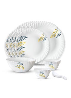 Buy 15 Pieces Opalware Dinner Sets- Microwave & Dishwasher Safe- Niva Dinnerware set with 4 Full Plate/4 Side Plate/4 Vegetable Bowl/1 Serving Bowl/2 Spoons - White in Saudi Arabia