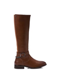 اشتري Plain Leather Knee Zipper Boots - Dark Brown في مصر