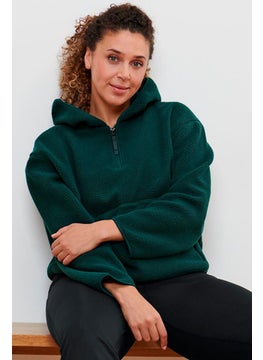 Buy Women Hooded Fleece Sweatshirt, Green in UAE