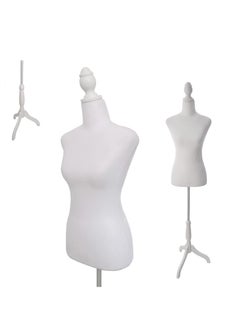 اشتري Female Dress Form Mannequin Torso with Wooden Tripod Stand 55-67 Inch Height Adjustable Mannequin Body for Sewing Counter Window Display,White في الامارات