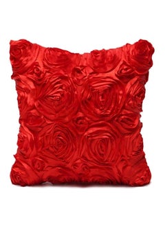 Buy 3D Rose Embroidered Cushion Cover polyester Red in UAE