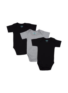 Buy 100% Super Soft Cotton, Short Sleeves Romper/Bodysuit, for New Born to 24months. Set of 3 - Black, Navy,Grey in UAE