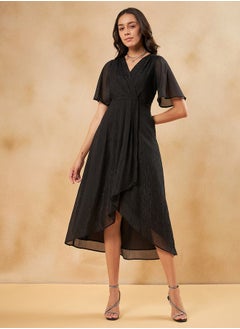 اشتري Lurex Striped Asymmetric Hem Wrap Midi Dress في السعودية