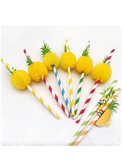 اشتري 50 Pieces Degradable Food Grade Paper Straws, 3D Pineapple Pattern Creative Straws Cutlery Juice Decoration Accessories for Theme Party Birthday Wedding Cafe Restaurant في الامارات