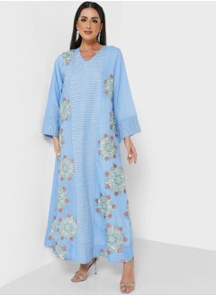 Buy V-Neck Printed Jalabiya in UAE