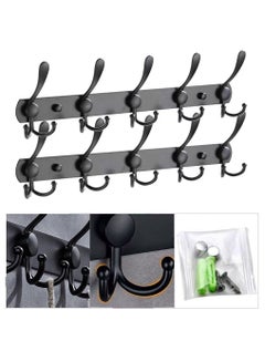 Buy Black Wall Mount Coat Hooks, 2Pcs 10 Hooks Stainless Steel Wall Hanger for Clothes Towel Hanger for Coat, Hat, Towel, Organizer Rack Hangers Suitable For Bedroom,Bathroom & Kitchen Hanger in UAE