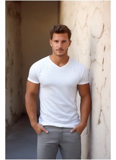 اشتري White Basic Slim Fit 100% Cotton V Neck Short Sleeve T-Shirt TMNSS19BO0002 في مصر