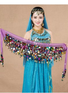 Buy Colorful Sequin And Coins Pendant Waist Chain Skirt Sparkly Belly Dance Tassel Waist Wrap Belt Skirts Party Rave Costume Purple Mix in UAE