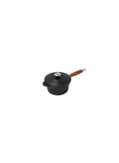 Buy Le Creuset Satin Black Cast Iron 18cm Saucepan Wooden Handle (Black Interior) in UAE