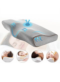 Buy Memory Foam Pillow, Extra Dense Ergonomic Cervical Pillow for Firm Neck Support, Orthopedic Contour Pillow for Back Sleeper Neck Relief, Organic Cotton Cover, for Side Sleepers (Grey) in Saudi Arabia