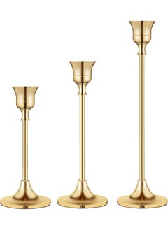 اشتري Set of 3 Gold Candlestick Holders Gold Candle Holder Taper Candle Holders Candle Holder Decorative Candlestick Holder for Home Decor, Wedding, Dinning, Party, Anniversary (Set of 3) في الامارات