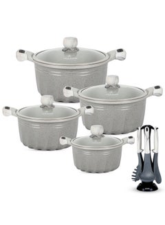 Buy Cookware Set 15 pieces - Pots set Induction Bottom, Granite Non Stick 100% PFOA FREE, Die Cast Cooking Set include Casseroles And Kitchen Utensils|20/24/28/32CM| (Dark Grey) in UAE