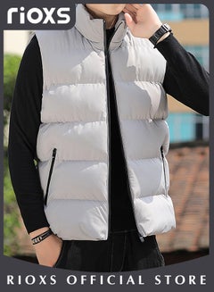 Buy Men's Casual Quilted Puffer Lightweight Vest Outdoor Stand Collar Sleeveless Down Jacket Coat for Autumn & Winter in UAE