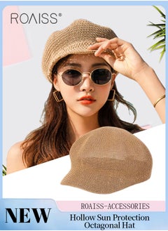 Buy Hollow Sun Protection Octagonal Hat for Women, Breathable Mesh Straw Beret, Summer Beach Outdoor Hat Garden Fishing Hiking, Adjustable Size in Saudi Arabia