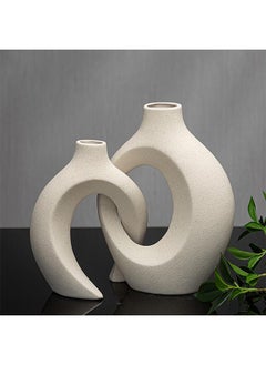 Buy Cream Color Ceramic Vase for Modern Home Decor,Matte Snuggle Hollow Flower Vase for Pampas Grass,Boho Decor Donut Centerpiece Vases Set of 2 for Coffee Table Office Bookshelf Living Room Decor in Saudi Arabia