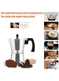 Buy Turkish Coffee Maker, Italian Espresso and Moka Pot Eight Cups Perfect Gift for Coffee Lovers Aluminum 6 Cups 300ml The handle is made of heat-resistant plastic that makes it easy for you to grip with confidence, and stays cool even during use. Its efficient design forces water through the coffee grounds, depositing a rich, full-bodied espresso blend into the serving chamber, ensuring you get a distinctive coffee cooked with steam pressure, providing a quick way to make a single cup of coffee., Silver in Egypt