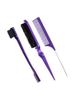 Buy 3 Piece Slick Back Hair Brush Set Bristle Hair Brush Edge Control Brush Teasing Comb Rat Tail Comb for Women Baby Kids' Hair (Purple) in Saudi Arabia