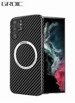 Buy Magnetic Case Compatible with S22 Ultra 6.8 Inch Carbon Fiber Slim Phone Case, Compatible with MagSafe Accessories - Military Grade Drop Resistant Black in UAE