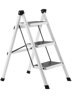 Buy 3 step steel folding ladder White in Saudi Arabia
