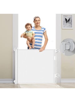 Buy Retractable Baby Gate, Baby Gate for Smooth Wall No Drilling, Adjustable Width and Height, Pet Gate for Doorway, Staircase, Indoor, Outdoor(White 59" x 34") in Saudi Arabia