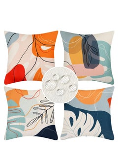 اشتري 4Pcs Boho Cushion Covers, Outdoor Waterproof Linen Throw Pillowcases, Decorative Throw Pillow Covers, Modern Abstract Leaves Art, Mid Century Decorative Pillow Covers, Square Cushion Case في السعودية