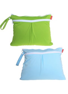 اشتري 2Pack Waterproof Wet Bag Reusable Wet Dry Bag Organizer For Travel Beach Diapers Breast Pump Parts And Wet Swimsuits Green+Blue في السعودية