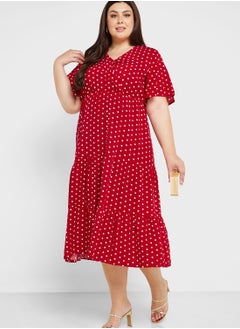 Buy Polka Dot Tiered Fit & Flare Dress in UAE