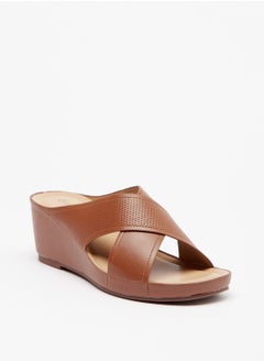 Buy Textured Slip On Cross Strap Sandals in UAE