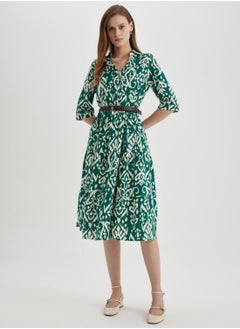 اشتري Shirt Collar Printed Midi Long Sleeve Dress في الامارات