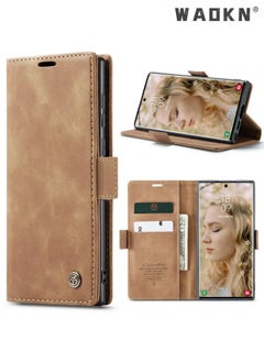 Buy For Samsung Galaxy S23 Ultra Case, Luxury Leather Wallet Cover, Leather Wallet Case Classic Design with Card Slot and Magnetic Flip Flip Folding Case Brown in Saudi Arabia