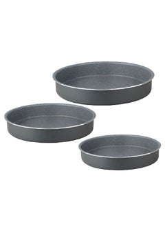 Buy 3-Piece Non Stick Coated Aluminium Round Cake Mould Tin Set Charcoal 2 mm 2017S-19 in Saudi Arabia