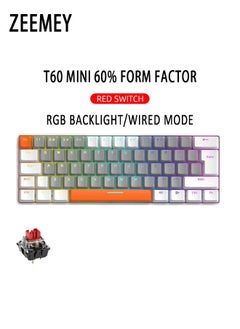 Buy 62 Keys RGB Gaming Keyboard 60% Mini Wired Waterproof With Anti-ghosting Keyboard and Three-color Keycaps With Red Switch for Gamers(Gray,white and orange) in Saudi Arabia