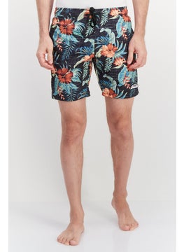 اشتري Men Drawstring All Over Printed Board Shorts, Black/Orange Combo في الامارات