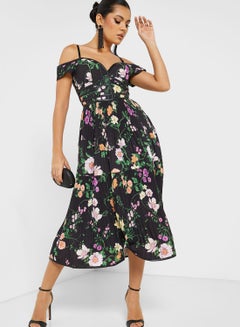 Buy Floral Print Cold Shoulder Dress in UAE