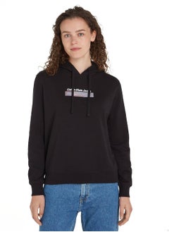 Buy Women's Diffused Box Pullover Hoodie - Cotton, Black in Saudi Arabia