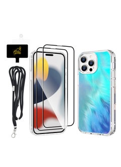 اشتري 4 in 1 for iPhone 15 Pro Case with 2 x Tempered Glass Screen Protector 1 x Universal Cell Phone Lanyard Fashionable Design Phone Cover for Women Girls Gradient Color في السعودية