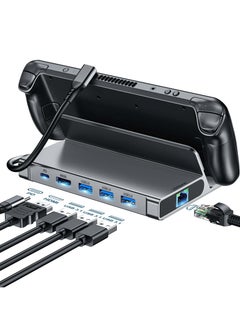 اشتري 6-in-1 Docking Station for Steam Deck, HDMI 2.0 4K@60Hz, Gigabit Ethernet, 3 USB-A 3.0, USB-C PD Port for Full Speed Charging - Compatible with Valve Stream Deck Accessories في الامارات