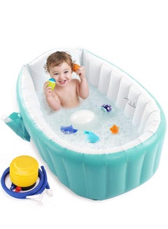 Buy Sansa Inflatable Baby Bath Tub For Kids With Air Pump Soft Cushion Central Seat Foldable Shower Basin Mini Air Swimming Pool For Kids Baby Bathtub For Baby Kids 6 To 36 Months Green in UAE