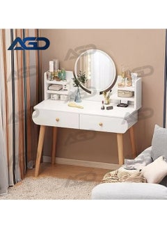 Buy Luxury Wooden Makeup Table with Mirror and 2 Drawers Modern Elegant Design Makeup Dressing Table for Bedroom 80*40*120cm (Dressing Chair Not Included) White in Saudi Arabia