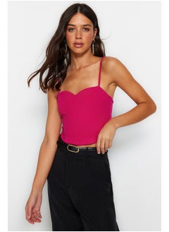 Buy Fuchsia Fitted Crop Strap Crepe Knitted Bustier TWOSS23BS00036 in Egypt